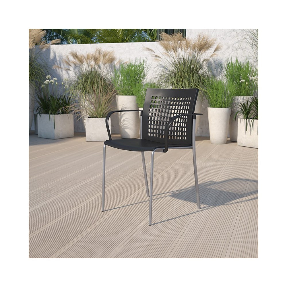 551 lb. Capacity Black Stack Chair with Air-Vent Back and Arms