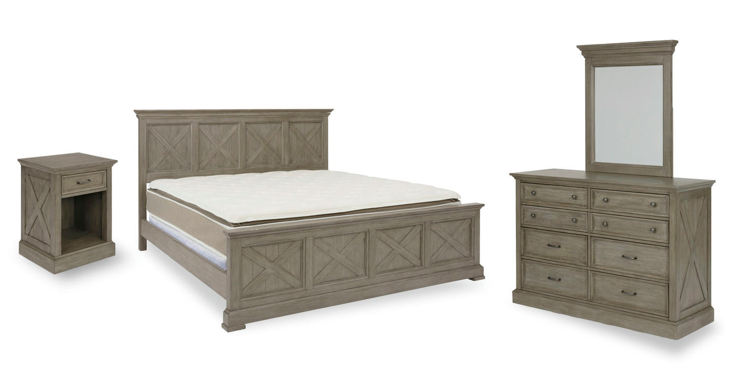 Walker King Bed, Nightstand and Dresser with Mirror by homestyles