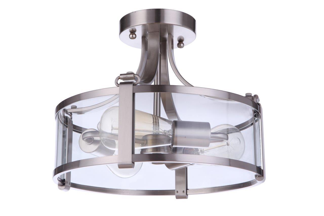 Elliot Semi Flush 3 Light, Brushed Polished Nickel
