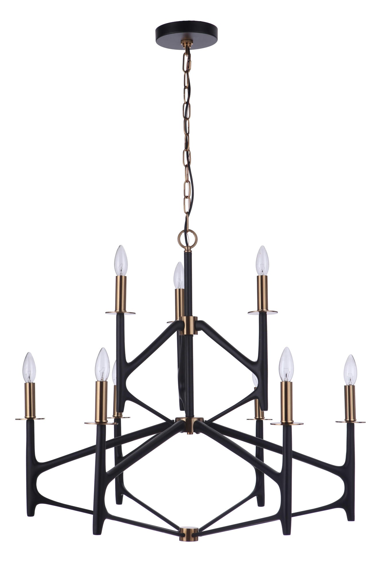 The Reserve 2-Tier 9 Light Chandelier - FBSB , Damp rated, black,Satin Brass