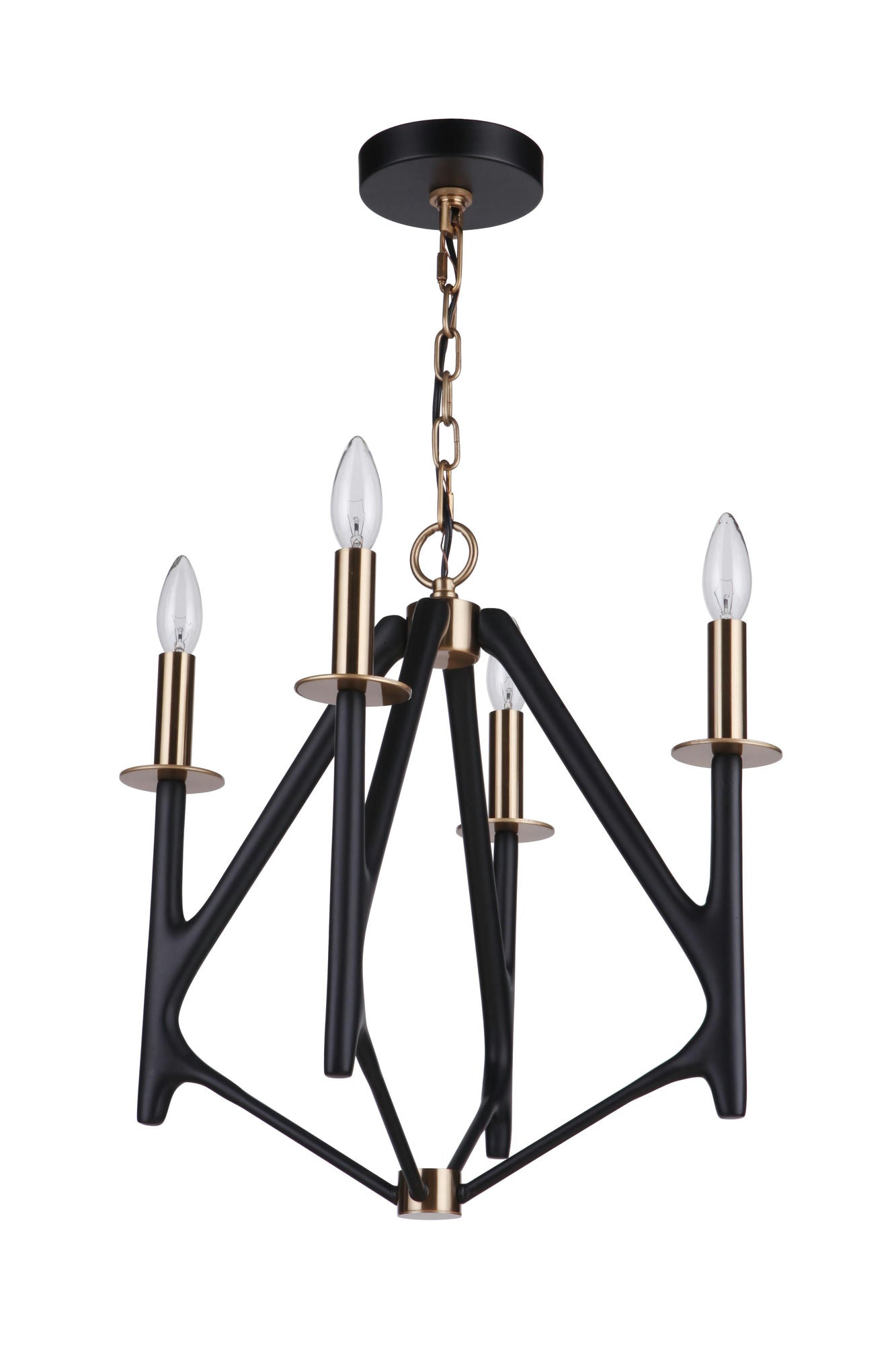The Reserve Chandelier 4 Light Flat Black / Satin Brass