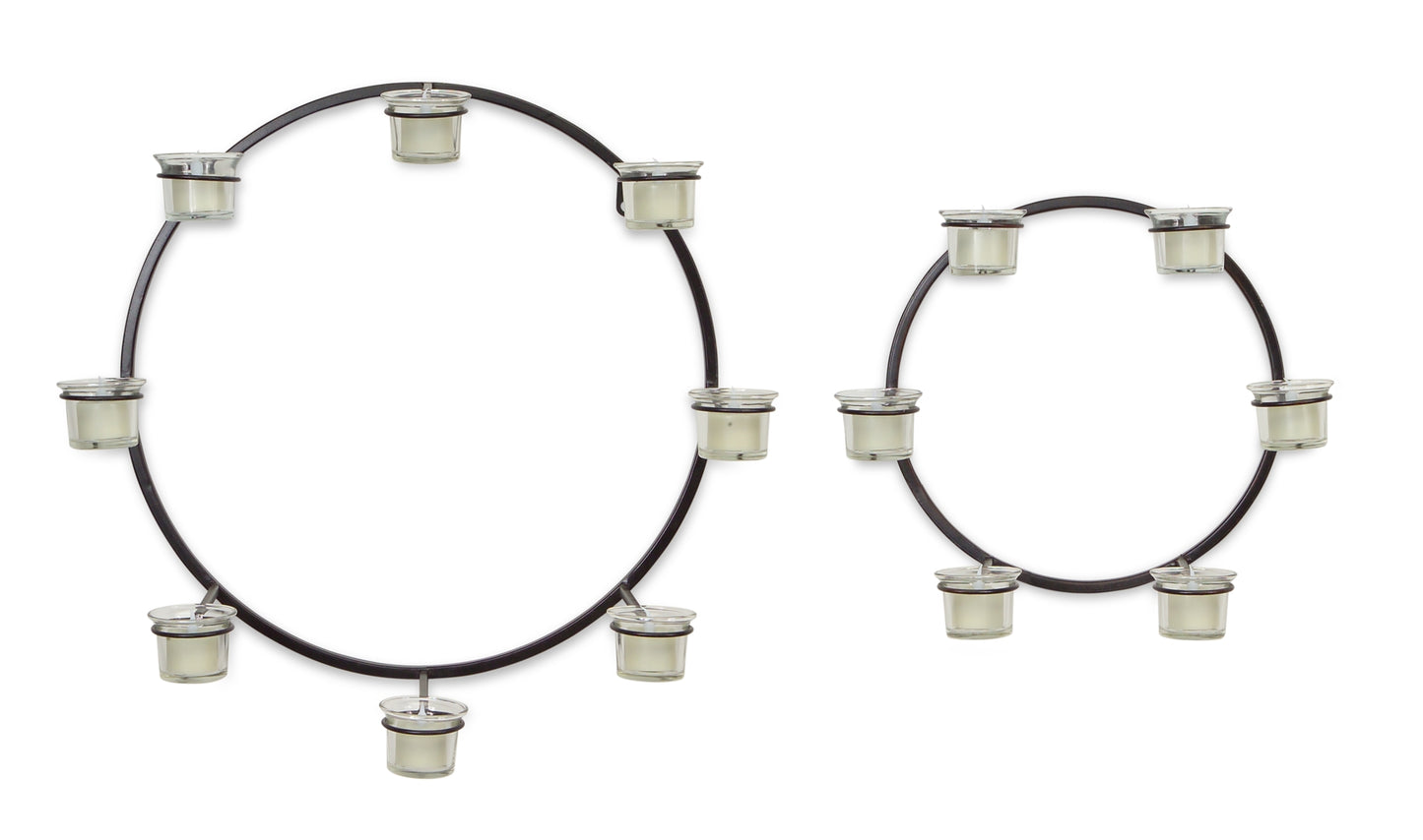 Wall Mount Votive Candle Holders (Set Of 2) 18"D, 12"D Metal/Glass