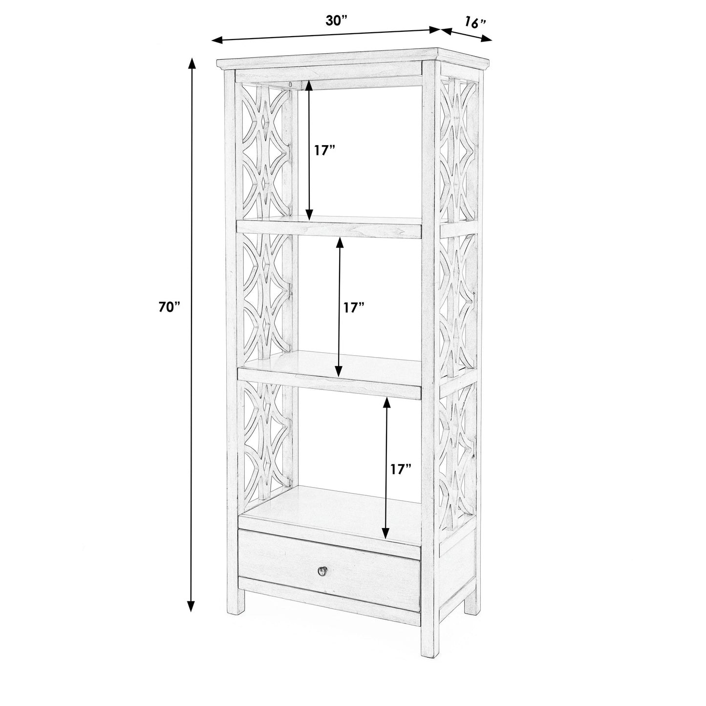 Butler Specialty Company, Lorena 30"W 3- Tier Etagere with Storage Drawer, Beige
