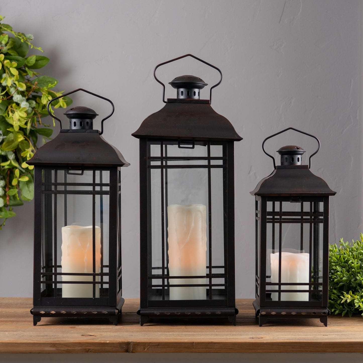 Lantern (Set Of 3) 14"H, 17"H, 20"H Metal/Glass, Black