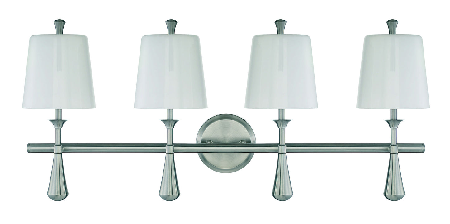 Palmer 4 Light Vanity with Frosted Opal Glass Shades - BNK , Damp rated