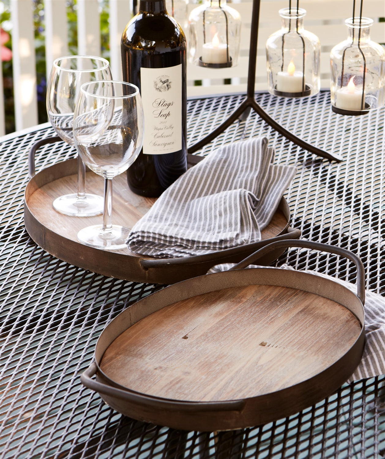 Wood Grain Metal Trays (Set Of 2) 14.75", 17"L Wood/Metal