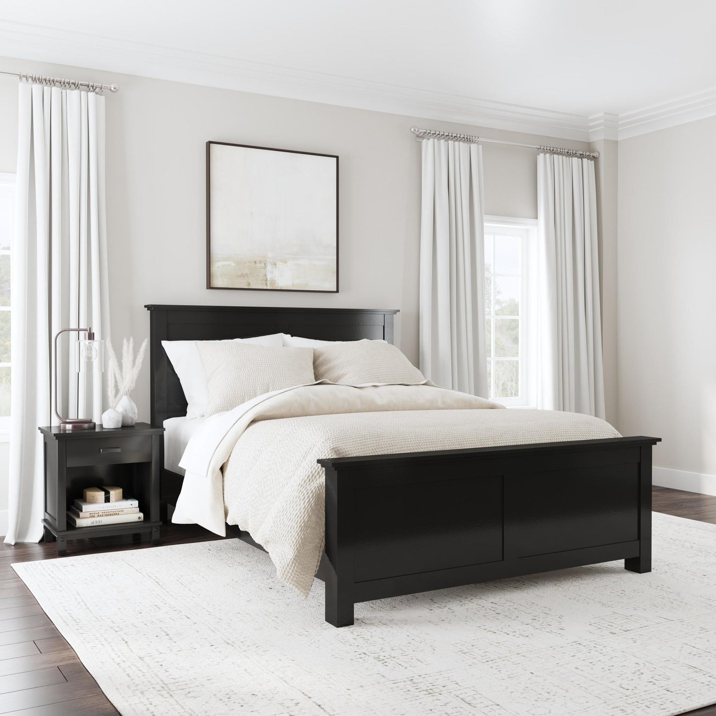 Oak Park Queen Bed and Nightstand in Black by homestyles