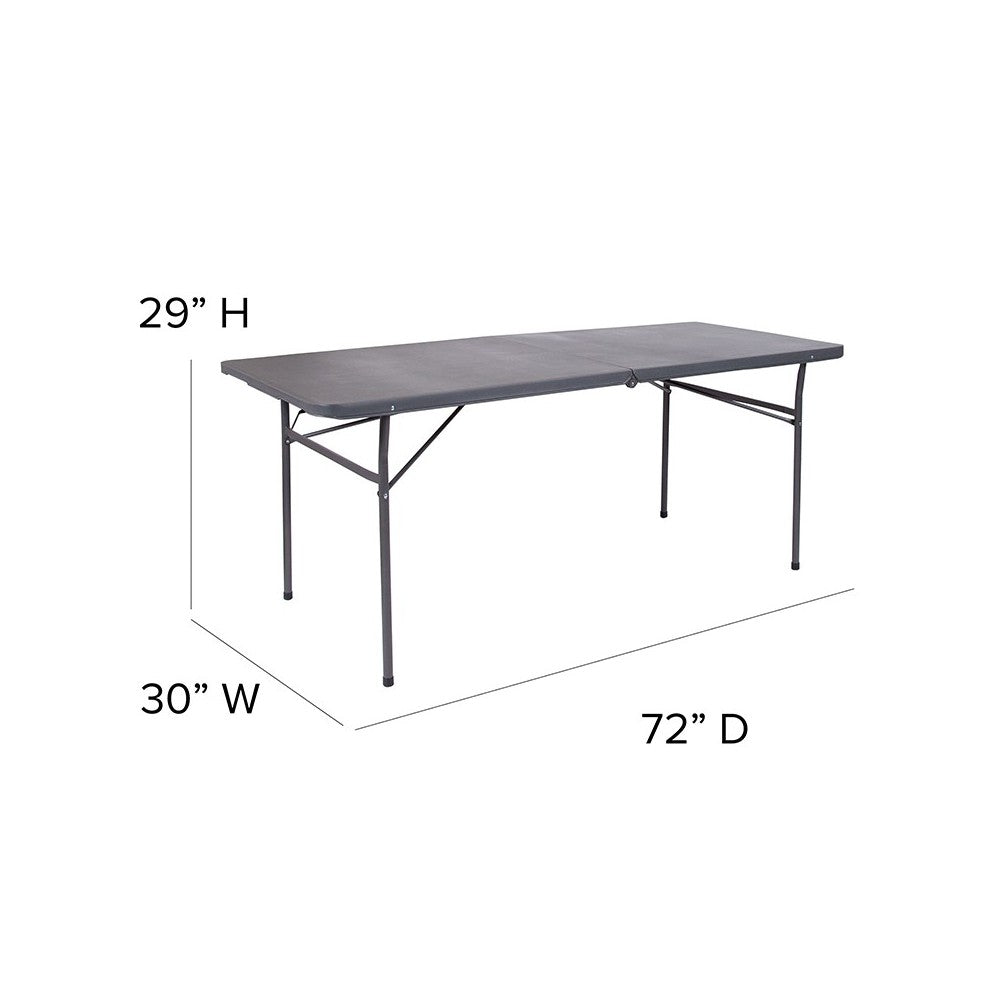 6-Foot Bi-Fold Dark Gray Plastic Folding Table with Carrying Handle