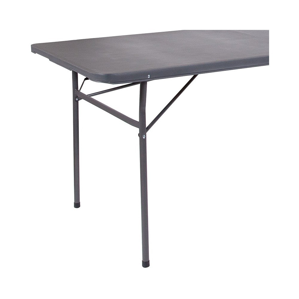 6-Foot Bi-Fold Dark Gray Plastic Folding Table with Carrying Handle