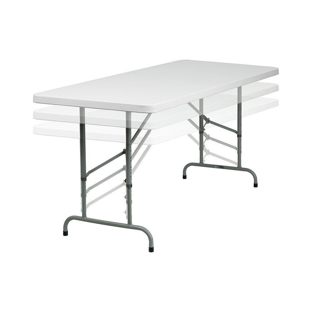 6-Foot Height Adjustable Granite White Plastic Folding Table