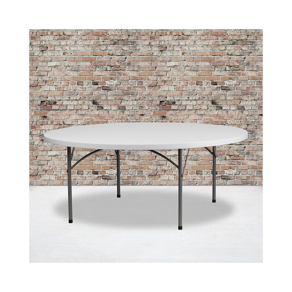 6-Foot Round Granite White Plastic Folding Table