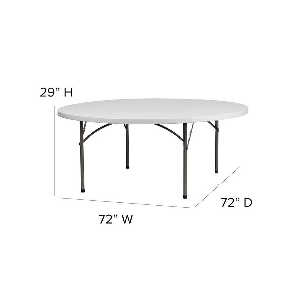 6-Foot Round Granite White Plastic Folding Table