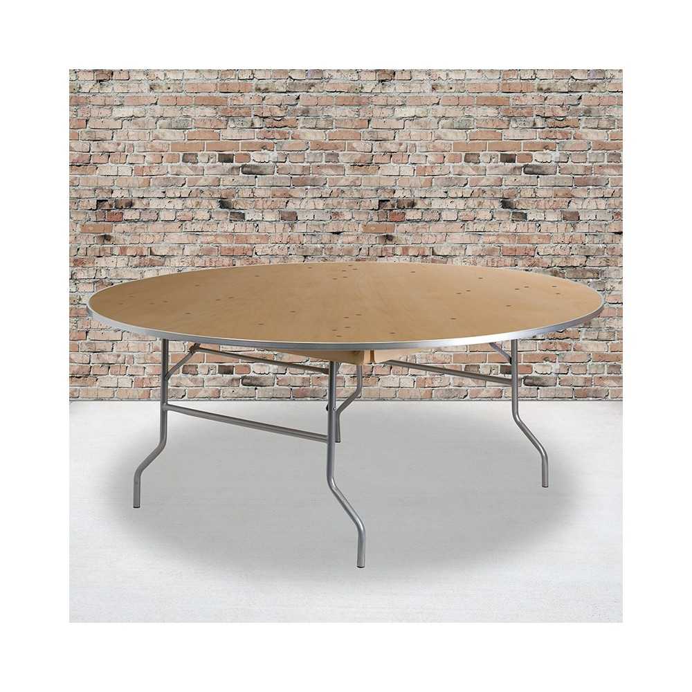 6-Foot Round HEAVY DUTY Birchwood Folding Banquet Table with METAL Edges