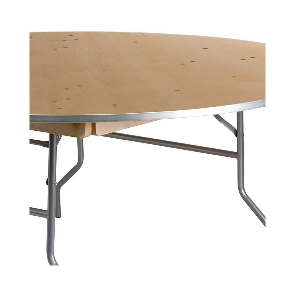 6-Foot Round HEAVY DUTY Birchwood Folding Banquet Table with METAL Edges