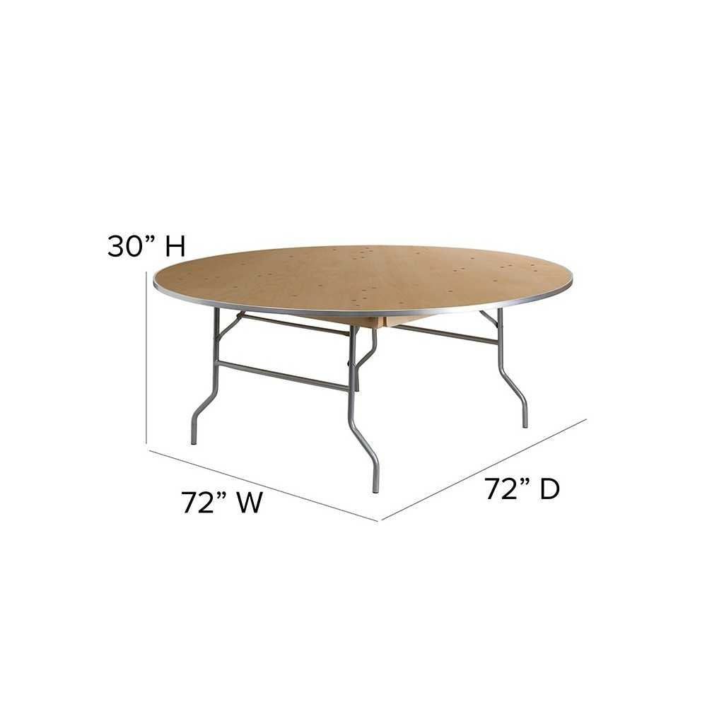 6-Foot Round HEAVY DUTY Birchwood Folding Banquet Table with METAL Edges