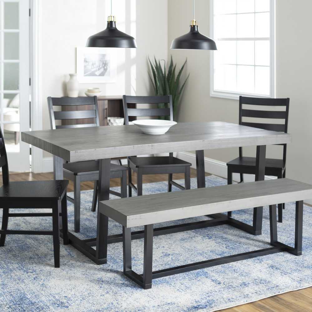 6-Piece Farmhouse Dining Set - Gray/Black, C72DSLBGY-6