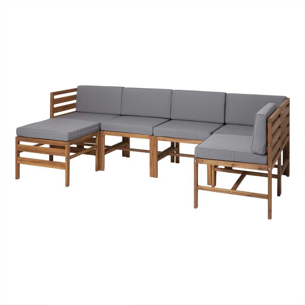 6-Piece Modular Acacia - 5 seat and Ottoman - Brown