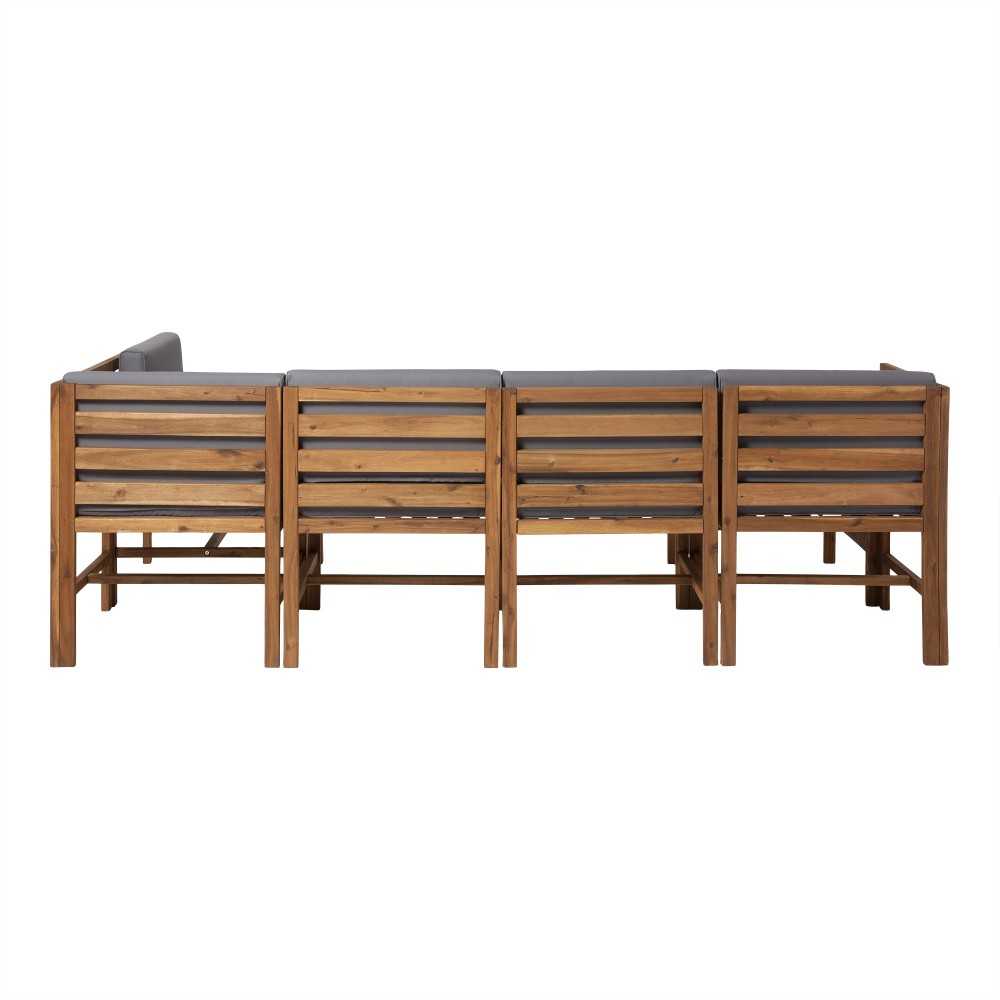 6-Piece Modular Acacia - 5 seat and Ottoman - Brown