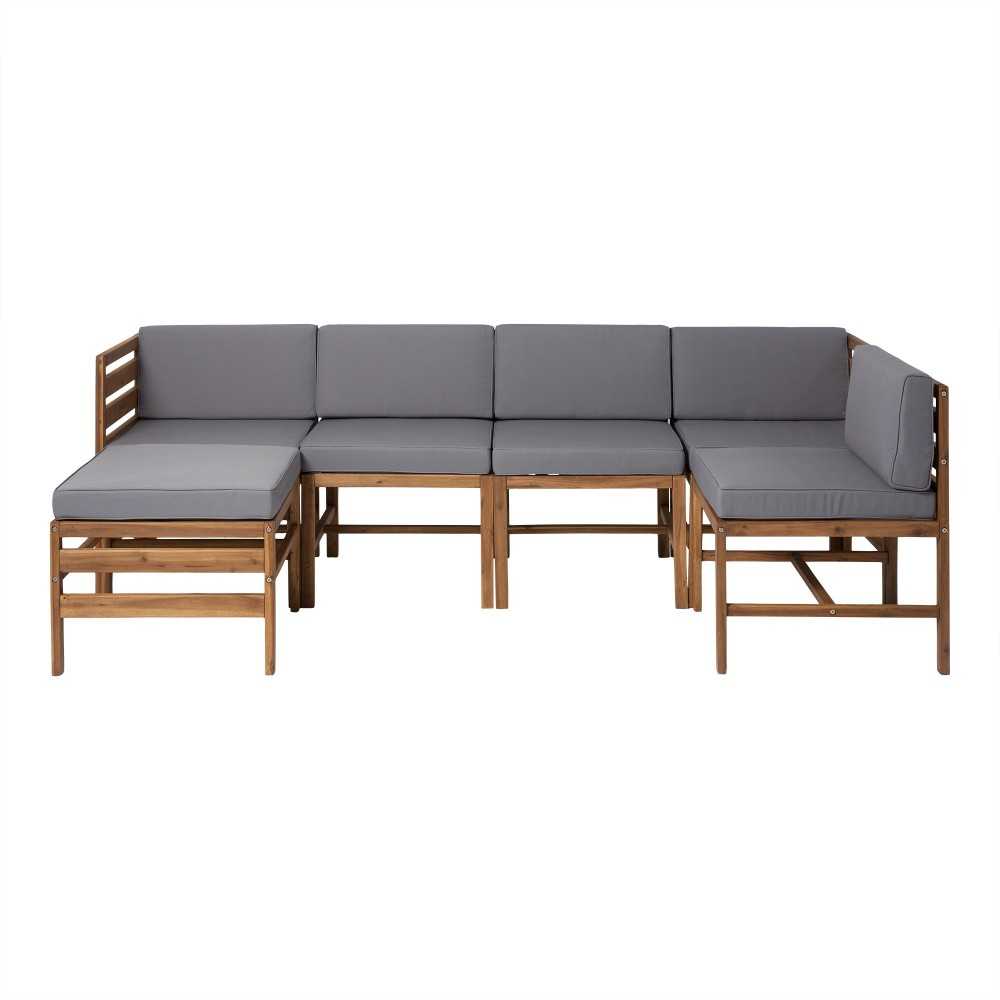 6-Piece Modular Acacia - 5 seat and Ottoman - Brown