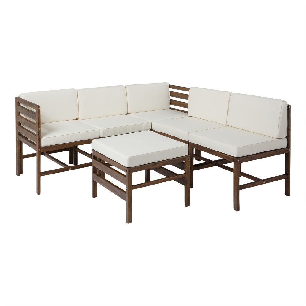 6-Piece Modular Acacia - 5 seat and Ottoman - Dark Brown