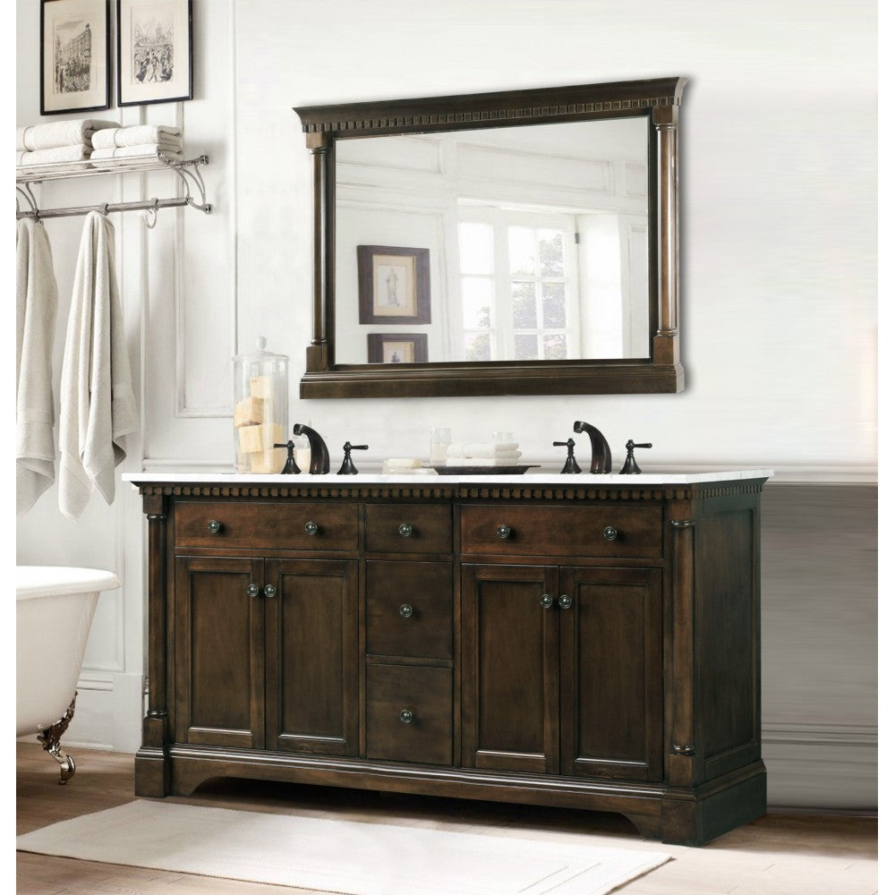 60" Antique Coffee Sink Vanity With White Top Without Faucet