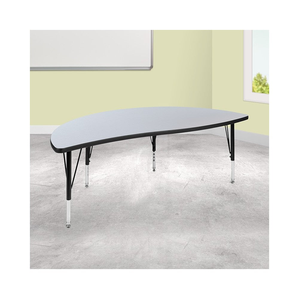 60" Half Circle Wave Collaborative Gray Thermal Laminate Activity Table - Height Adjustable Short Legs
