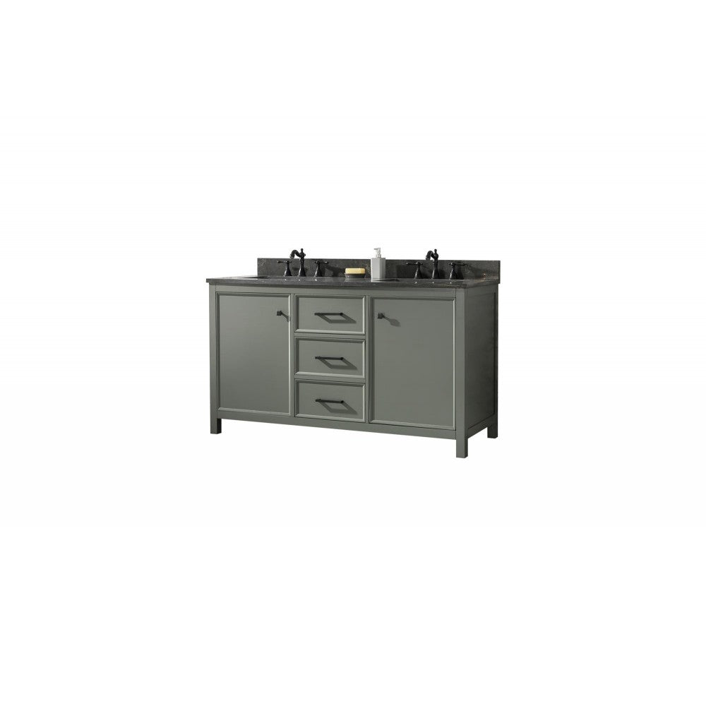 60" Pewter Green Finish Sink Vanity Cabinet With Blue Lime Stone Top