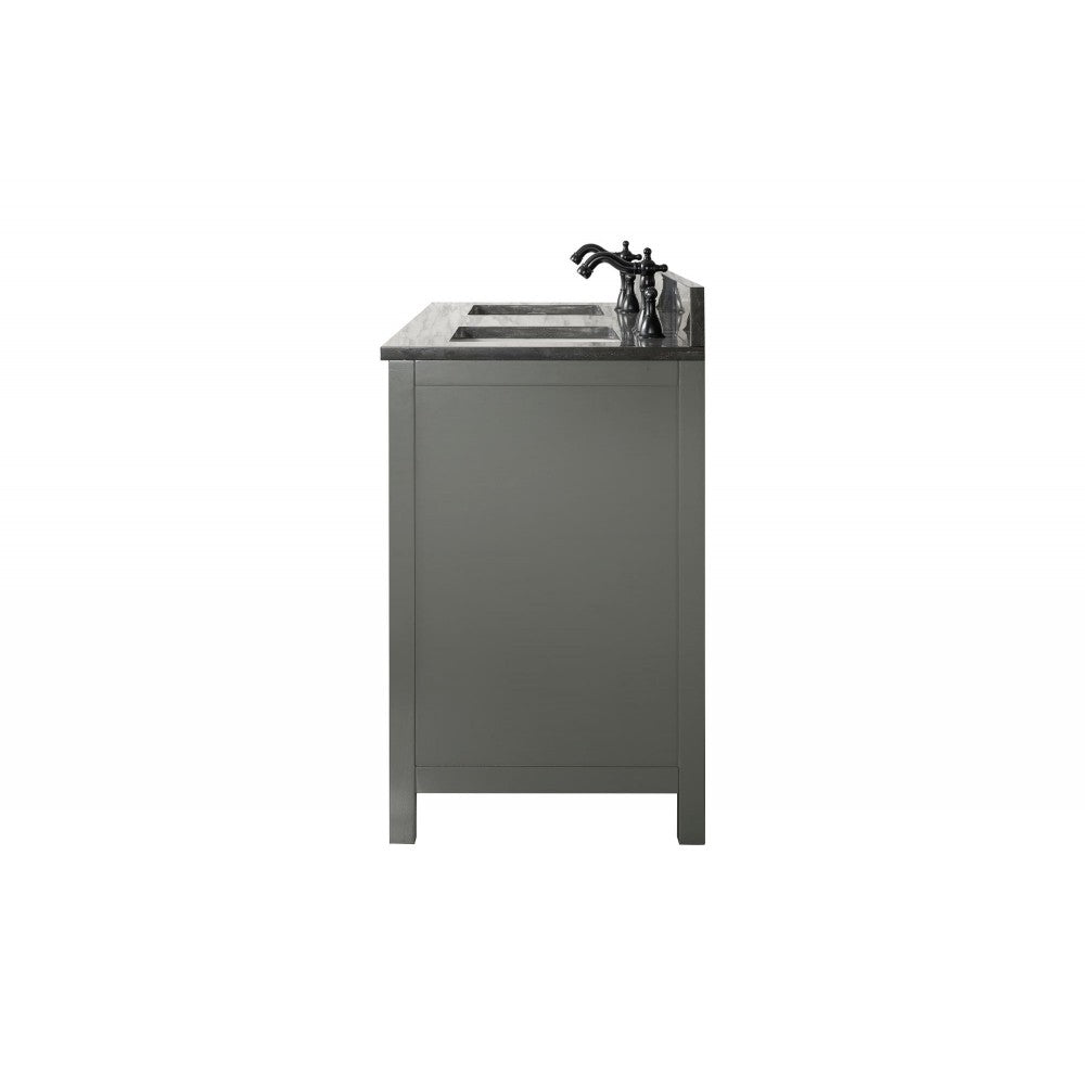 60" Pewter Green Finish Sink Vanity Cabinet With Blue Lime Stone Top
