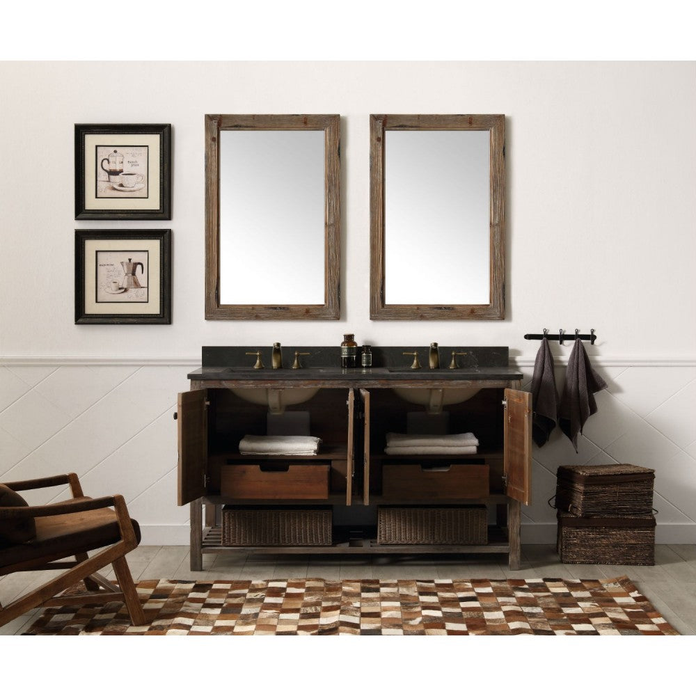 60" Solid Wood Sink Vanity With Moon Stone Top-No Faucet