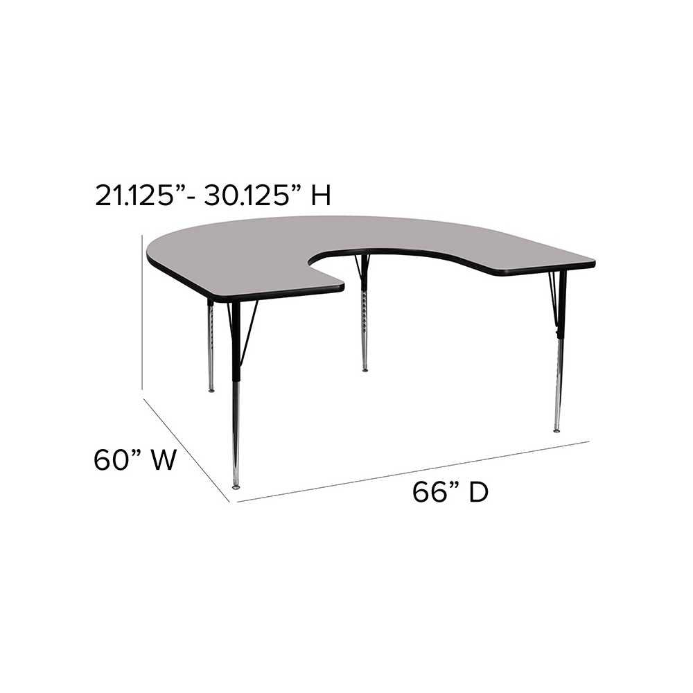 60''W x 66''L Horseshoe Gray Thermal Laminate Activity Table - Standard Height Adjustable Legs