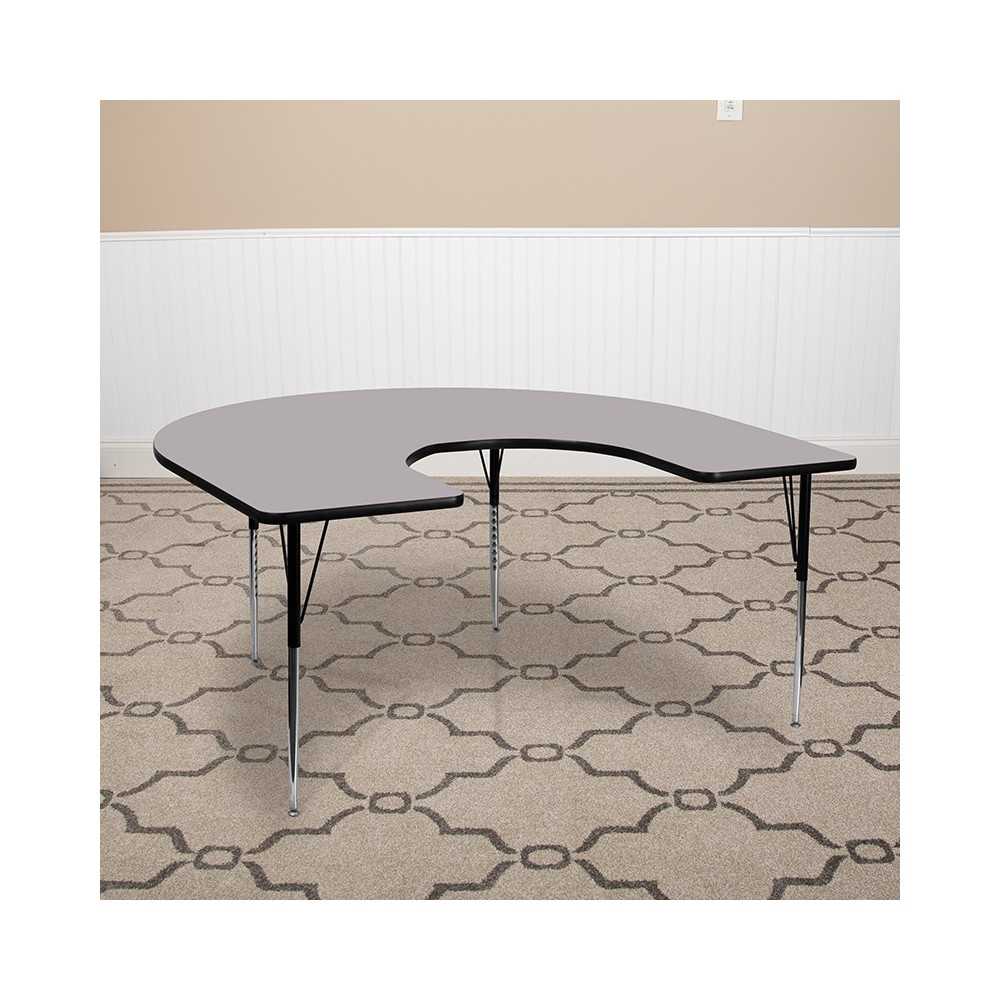 60''W x 66''L Horseshoe Gray Thermal Laminate Activity Table - Standard Height Adjustable Legs