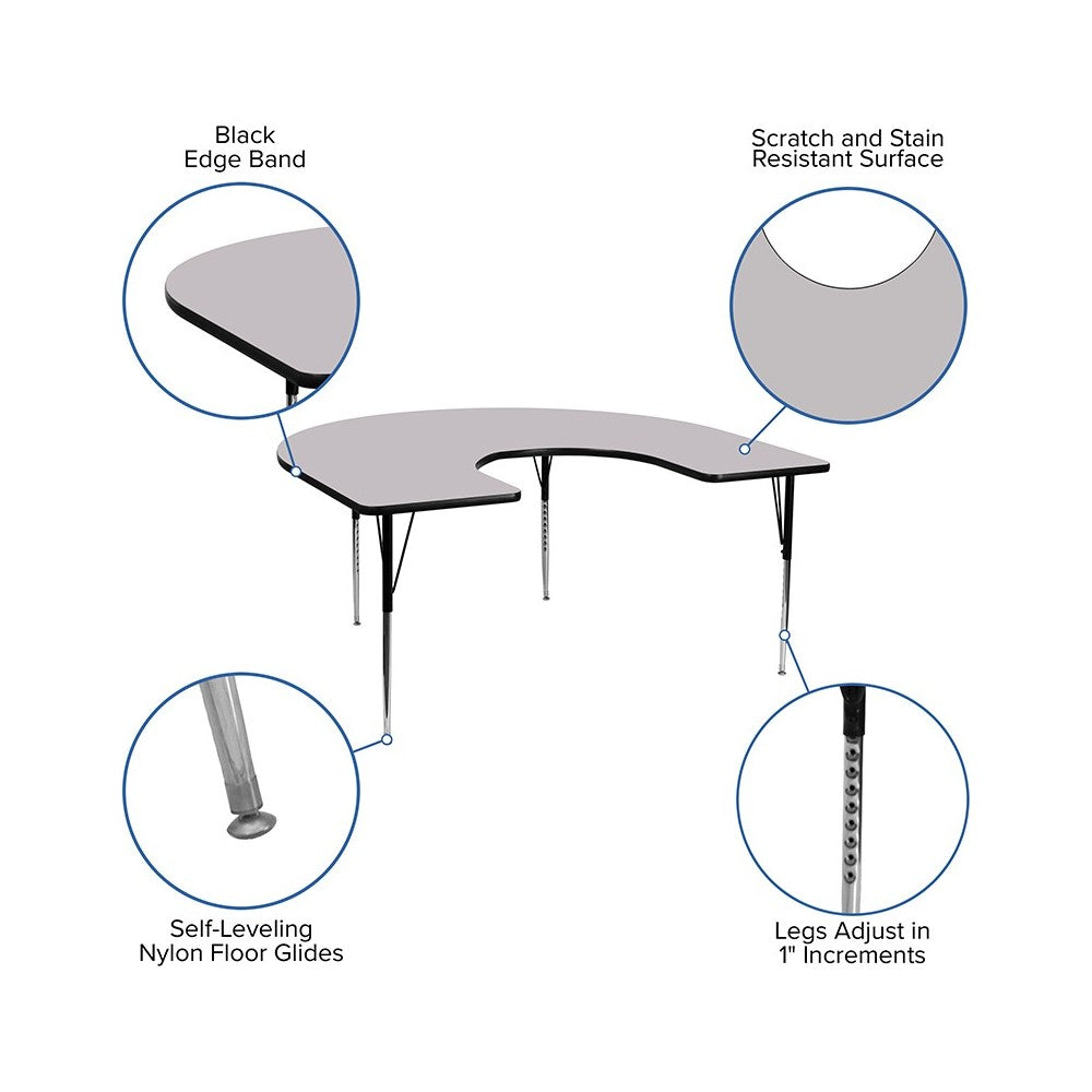 60''W x 66''L Horseshoe Gray Thermal Laminate Activity Table - Standard Height Adjustable Legs