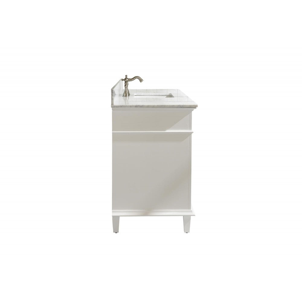60" White Finish Single Sink Vanity Cabinet With Carrara White Top