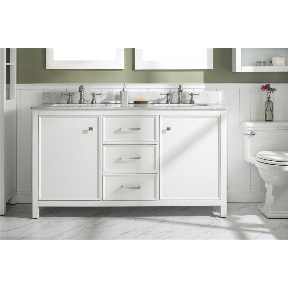 60" White Sink Vanity Cabinet With Carrara White Top