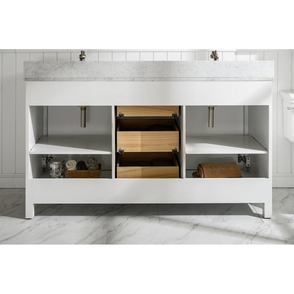 60" White Sink Vanity Cabinet With Carrara White Top