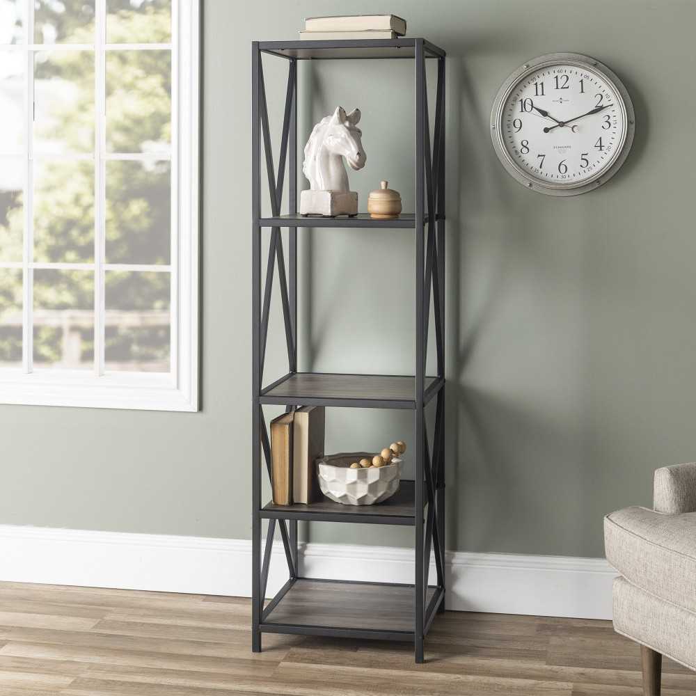 61" Metal Wood Bookshelf - Slate Gray