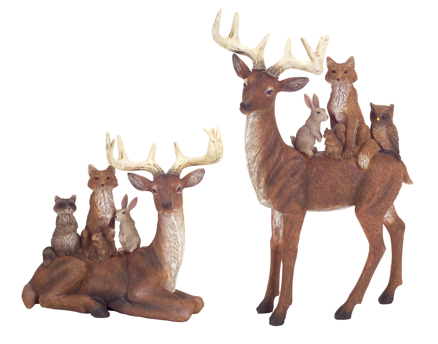 Deer W/Woodland Friends (Set Of 2) 6.25"H,10"H Polystone
