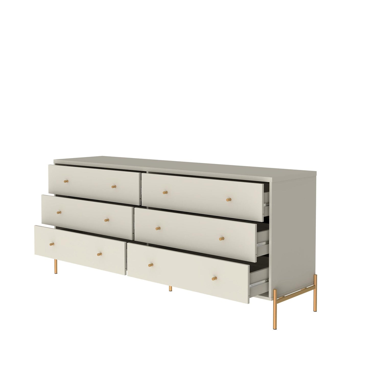 Jasper 71.65" Double Dresser with Steel Gold Legs in Off White Matte