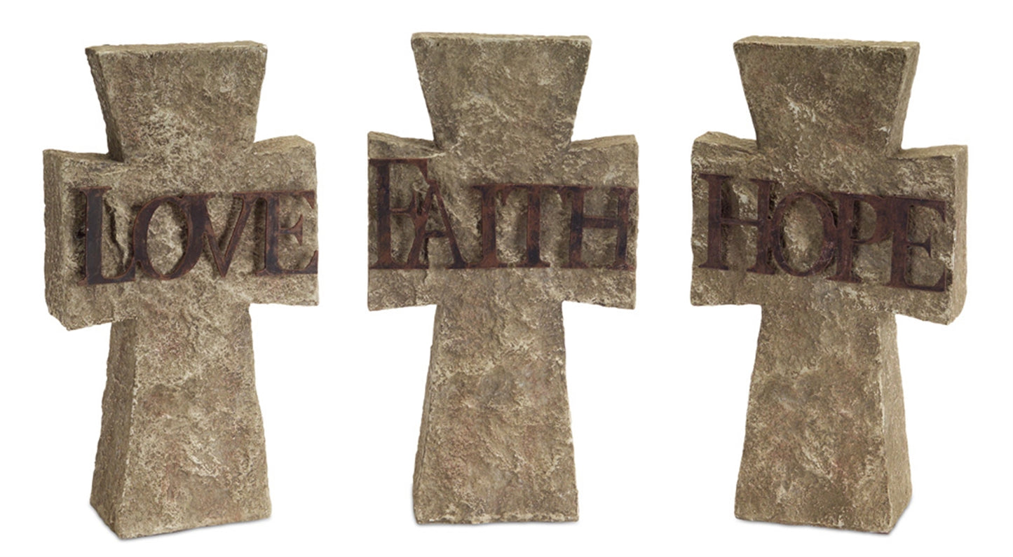 Hope, Faith, Love Cross (Set Of 3) 6"Lx10.75"H Polystone
