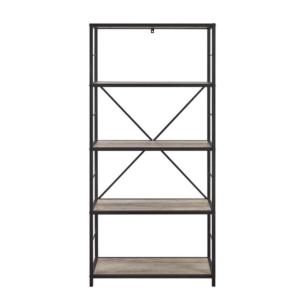 63" Rustic Industrial Bookcase - Gray Wash
