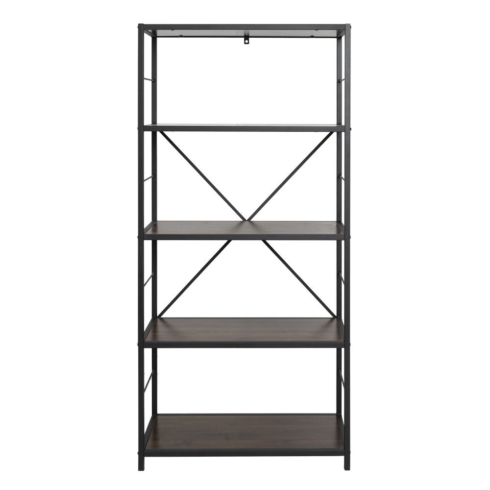 63" Rustic Industrial Bookcase - Dark Walnut