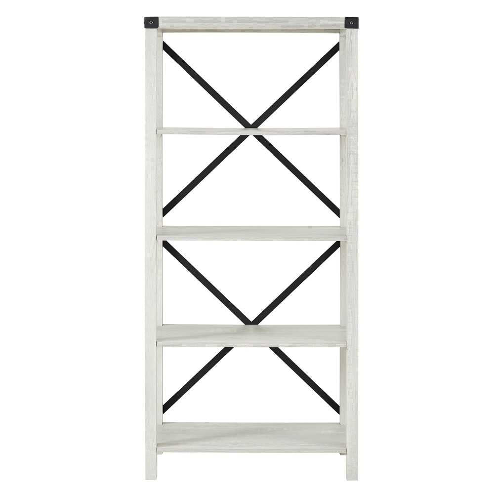 64" Farmhouse Metal X Bookshelf - Stone Gray