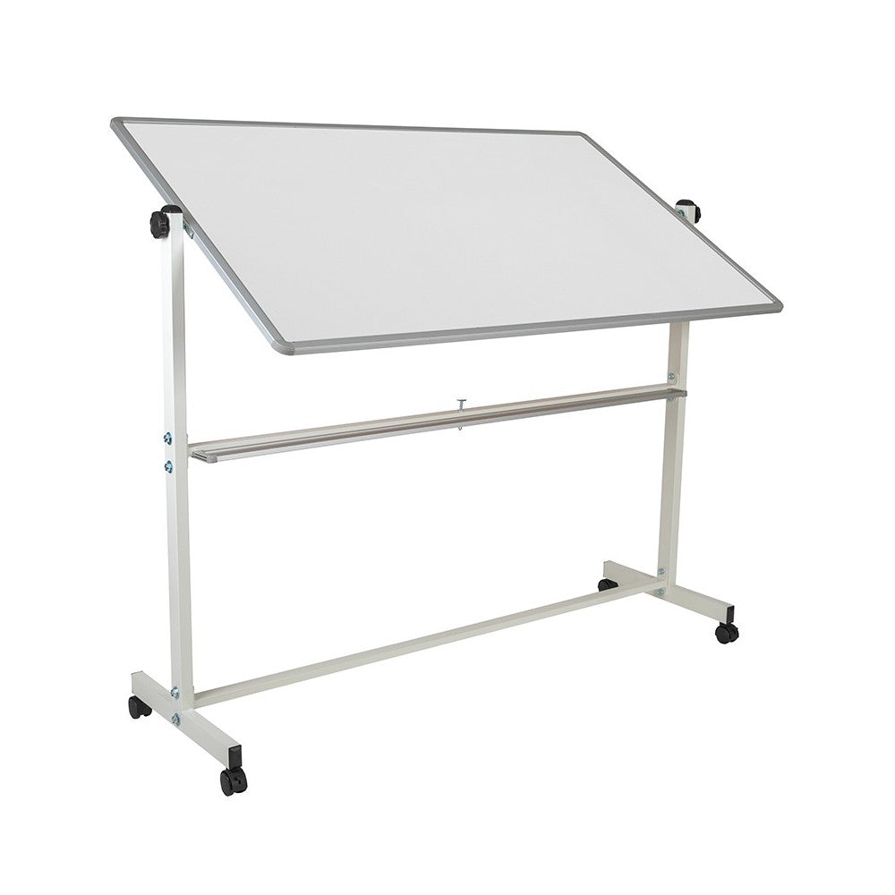64.25"W x 64.75"H Double-Sided Mobile White Board with Pen Tray