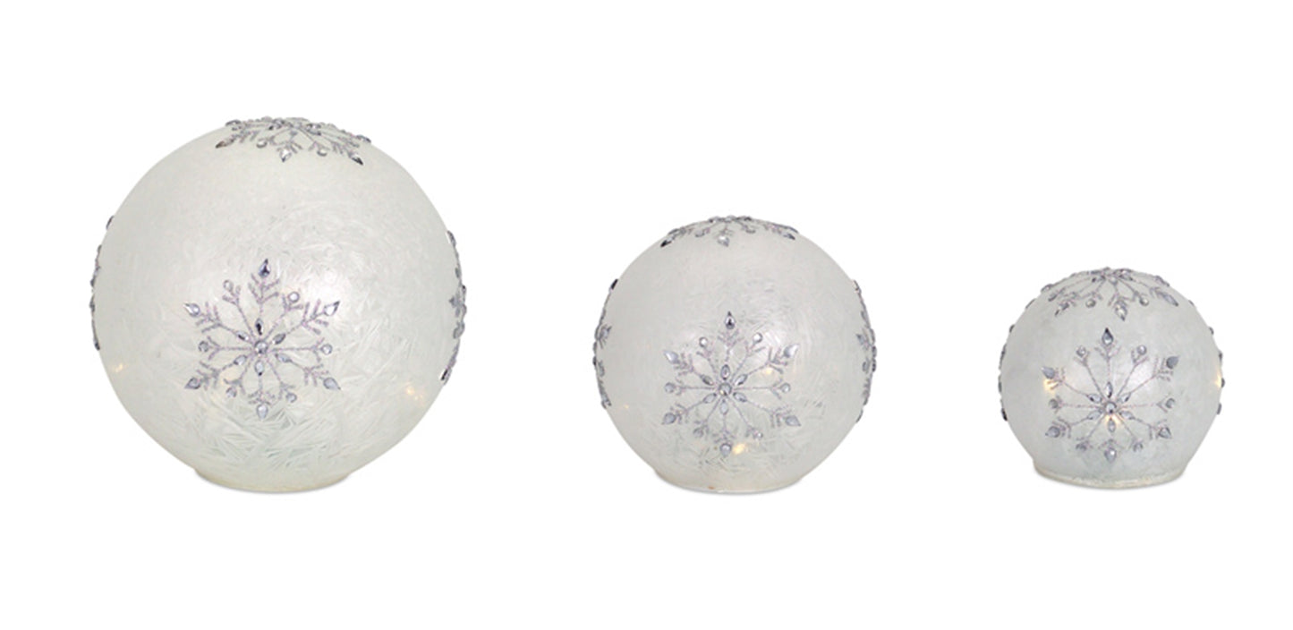Led Snowflake Globes W/6 Hour Timer (Set Of 3) 4"-8"D Glass