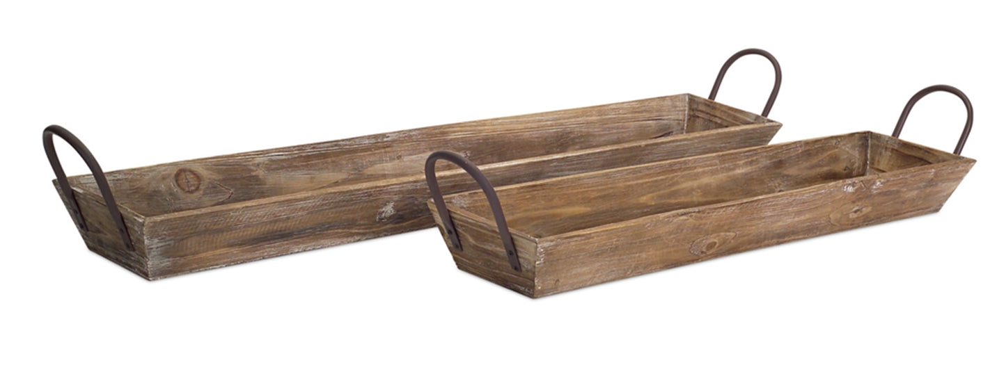 Wooden Tray W/Handles (Set Of 2) 28.75"L, 36.5"L Wood