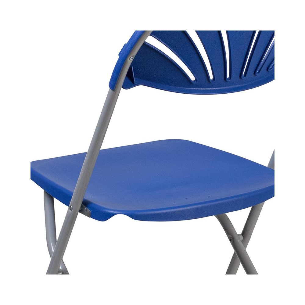 650 lb. Capacity Blue Plastic Fan Back Folding Chair