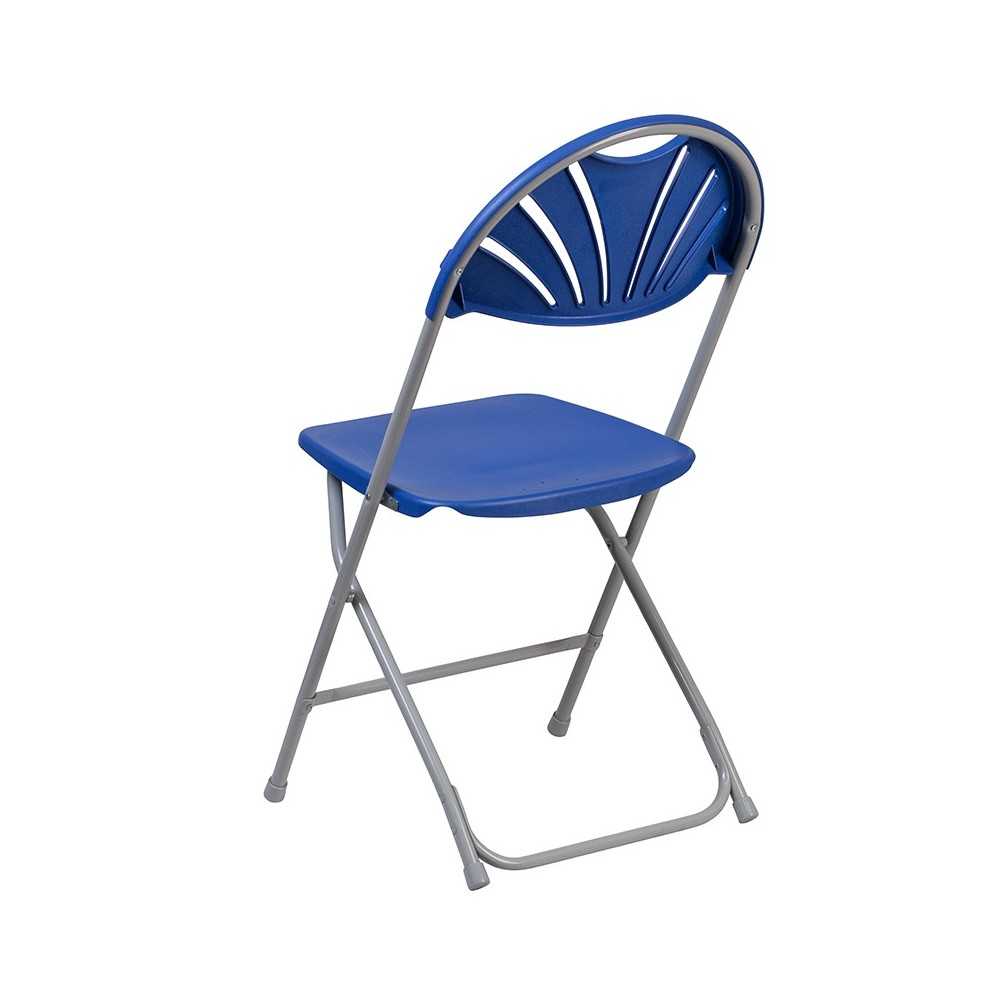 650 lb. Capacity Blue Plastic Fan Back Folding Chair