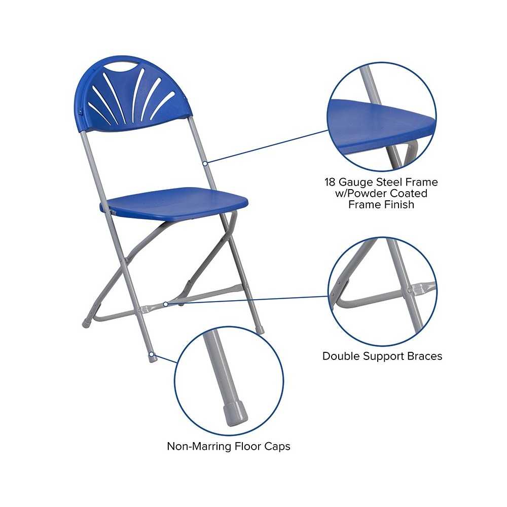 650 lb. Capacity Blue Plastic Fan Back Folding Chair