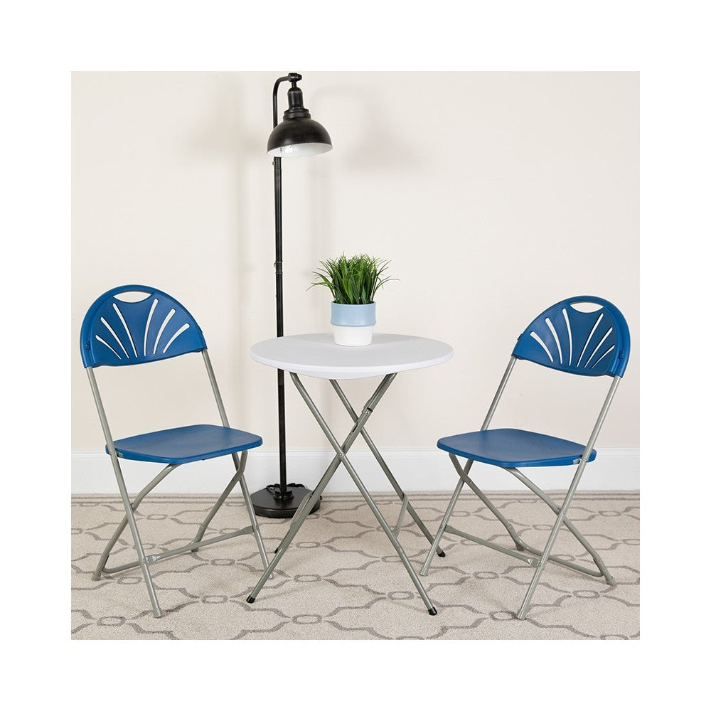 650 lb. Capacity Blue Plastic Fan Back Folding Chair
