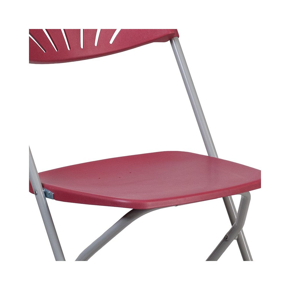 650 lb. Capacity Burgundy Plastic Fan Back Folding Chair